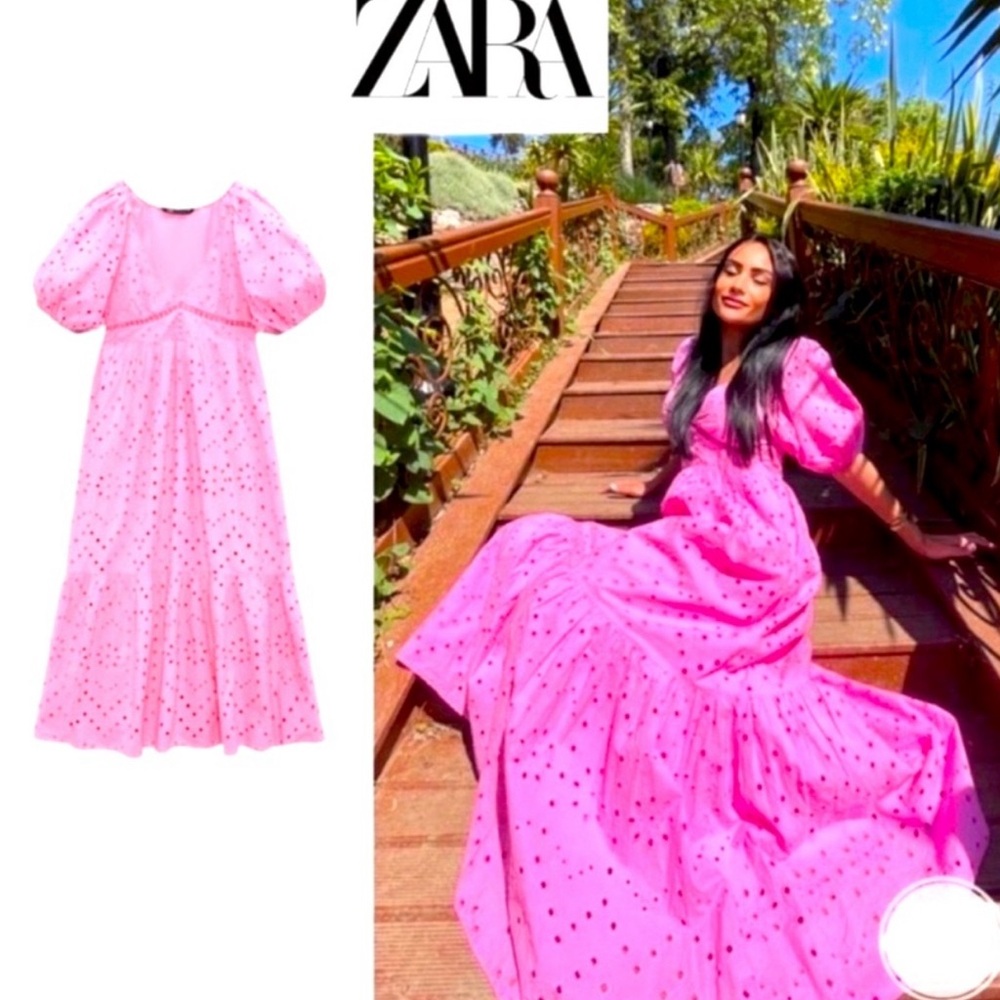 Zara Pink Eyelet Maxi Dress